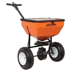 Leonard 70-Pound Broadcast Spreader With Deflector -Garden Home am70lp right withcover