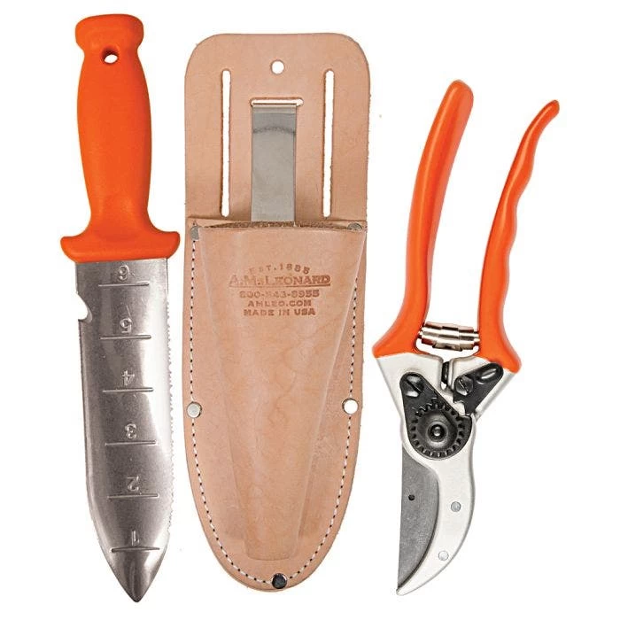 Deluxe Soil Knife, Pruner, Sheath Combo By A.M. Leonard, Lifetime Warranty 3 Deluxe Soil Knife, Pruner, Sheath Combo By A.M. Leonard, Lifetime Warranty