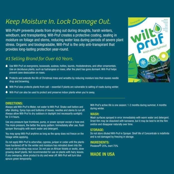 Wilt-Pruf Anti-Transpirant Plant Protection 5 Gallon Concentrate 4 Wilt-Pruf Anti-Transpirant Plant Protection 5 Gallon Concentrate - Image 2